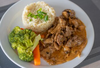 Beef Stroganoff with Cauliflower Rice and Vegetables