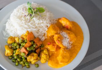 Chicken Tikka Korma with Basmati Rice and Indian Vegetables