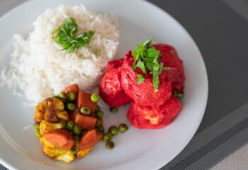 Chicken Tikka with Basmati Rice and Indian Vegetables