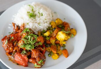 Chilli Chicken with Basmati Rice and Indian Vegetables