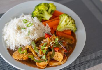 Jamaican Chicken Pepper Pot with Basmati Rice and Vegetables