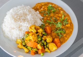 Lentil Curry with Basmati Rice and Indian Vegetables