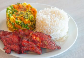 Tandoori Boneless Thighs with Basmati Rice and Indian Vegetables