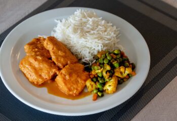 Goa Fish Curry with Basmati Rice and Indian Vegetables