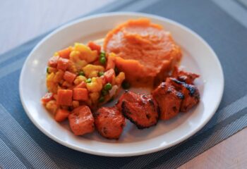 Chicken Tikka with Sweet Potato Mash and Indian Vegetables