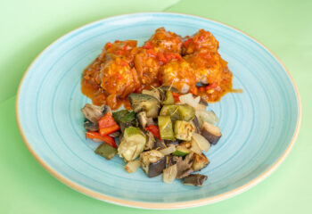 Meatballs in Tomato Sauce & Roasted Vegetables